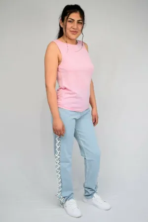 Side Lace Up Mom Jeans for Women