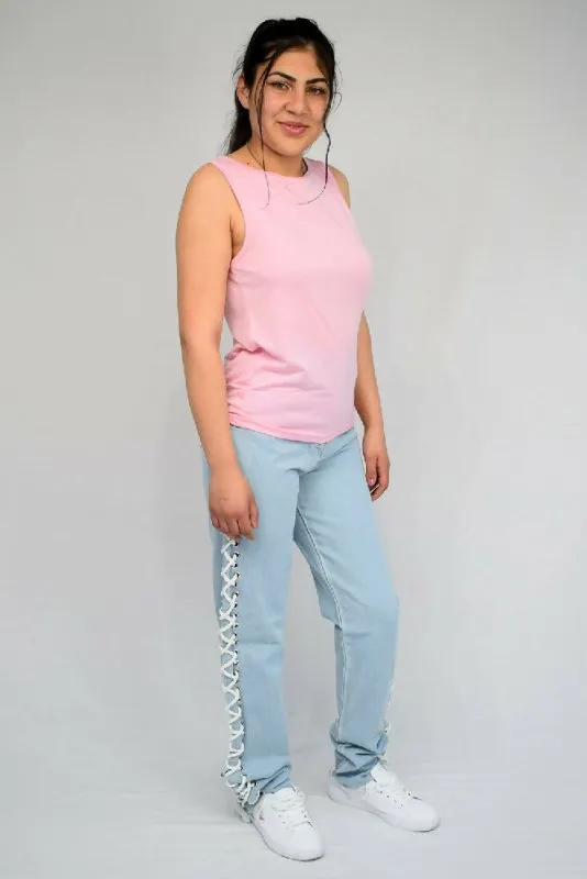 Side Lace Up Mom Jeans for Women