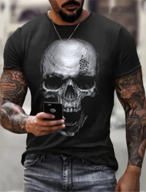 Skull Casual Mens 3D Shirt For Halloween | Black Summer Cotton | Men'S Unisex Tee Graphic Prints Round Neck 3D Zero Two Plus Size Daily Short