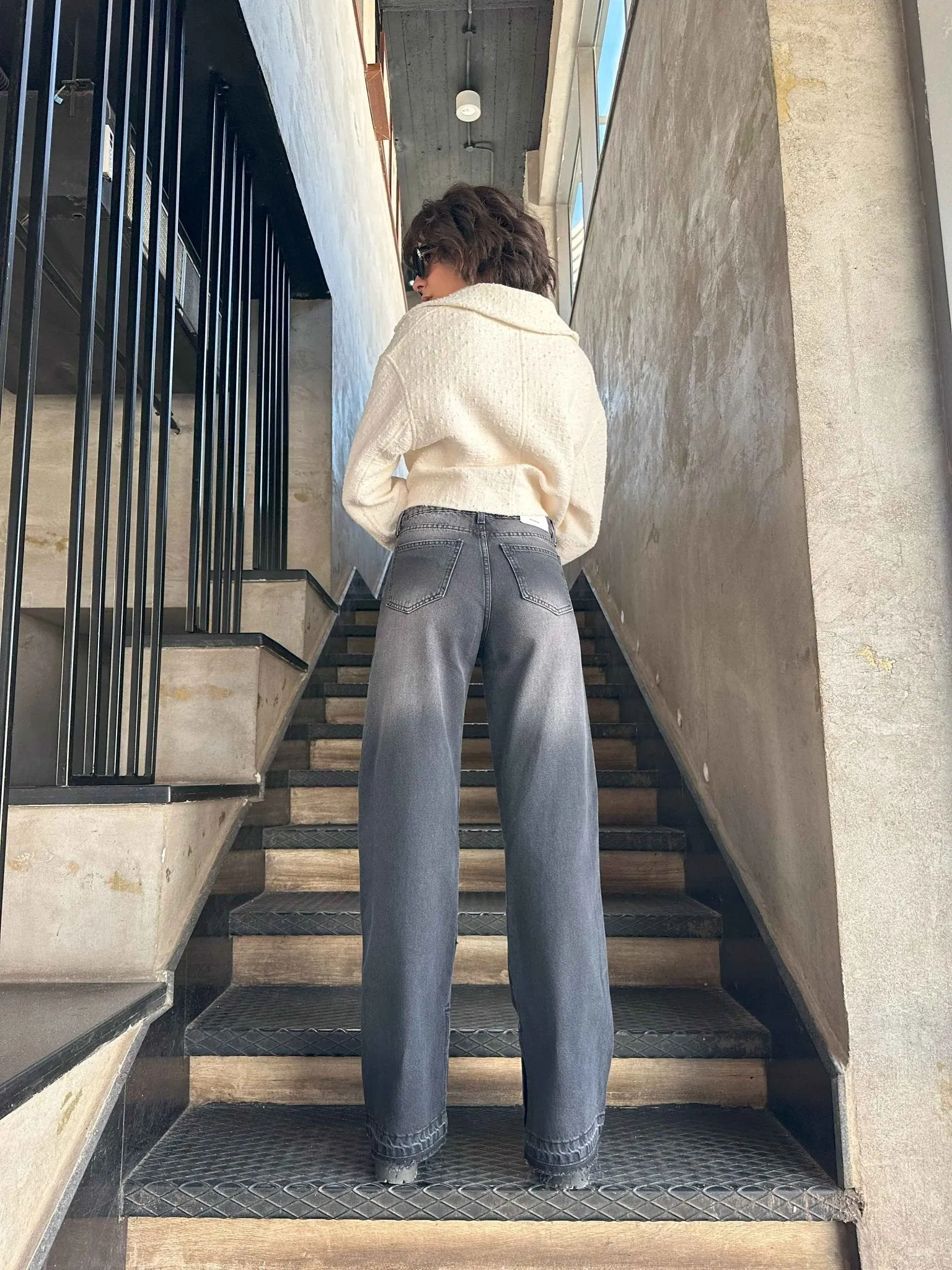 Straight Leg - Charcoal Black Split Hem Jeans.