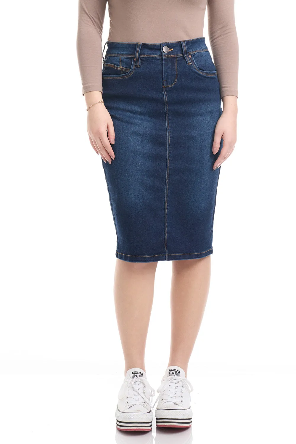 Stretchy Sustainable Jean Pencil Skirt 'Melrose' EX802167