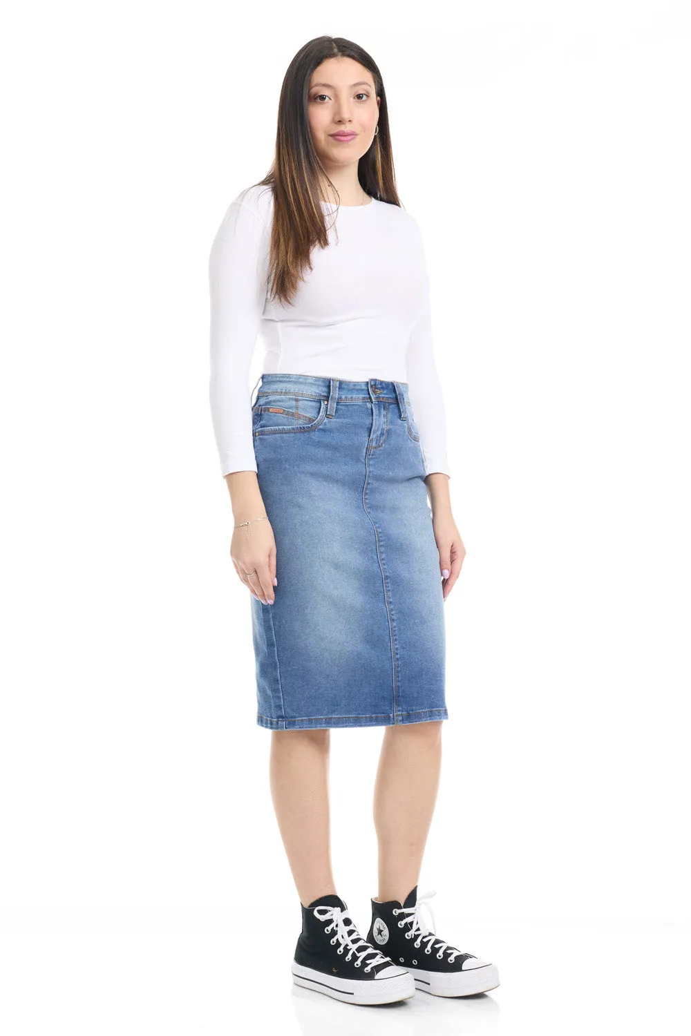 Stretchy Sustainable Jean Pencil Skirt 'Melrose' EX802167