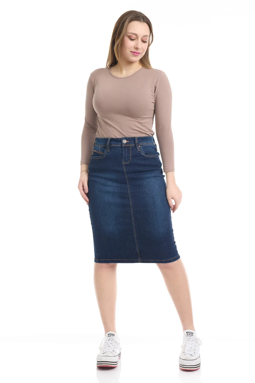 Stretchy Sustainable Jean Pencil Skirt 'Melrose' EX802167