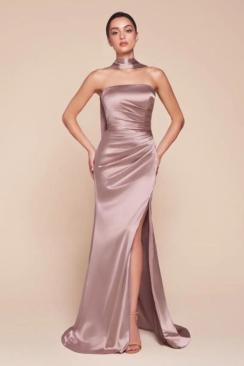 TIFFANY Strapless Satin Bridesmaid Semi Formal Dress with Sash