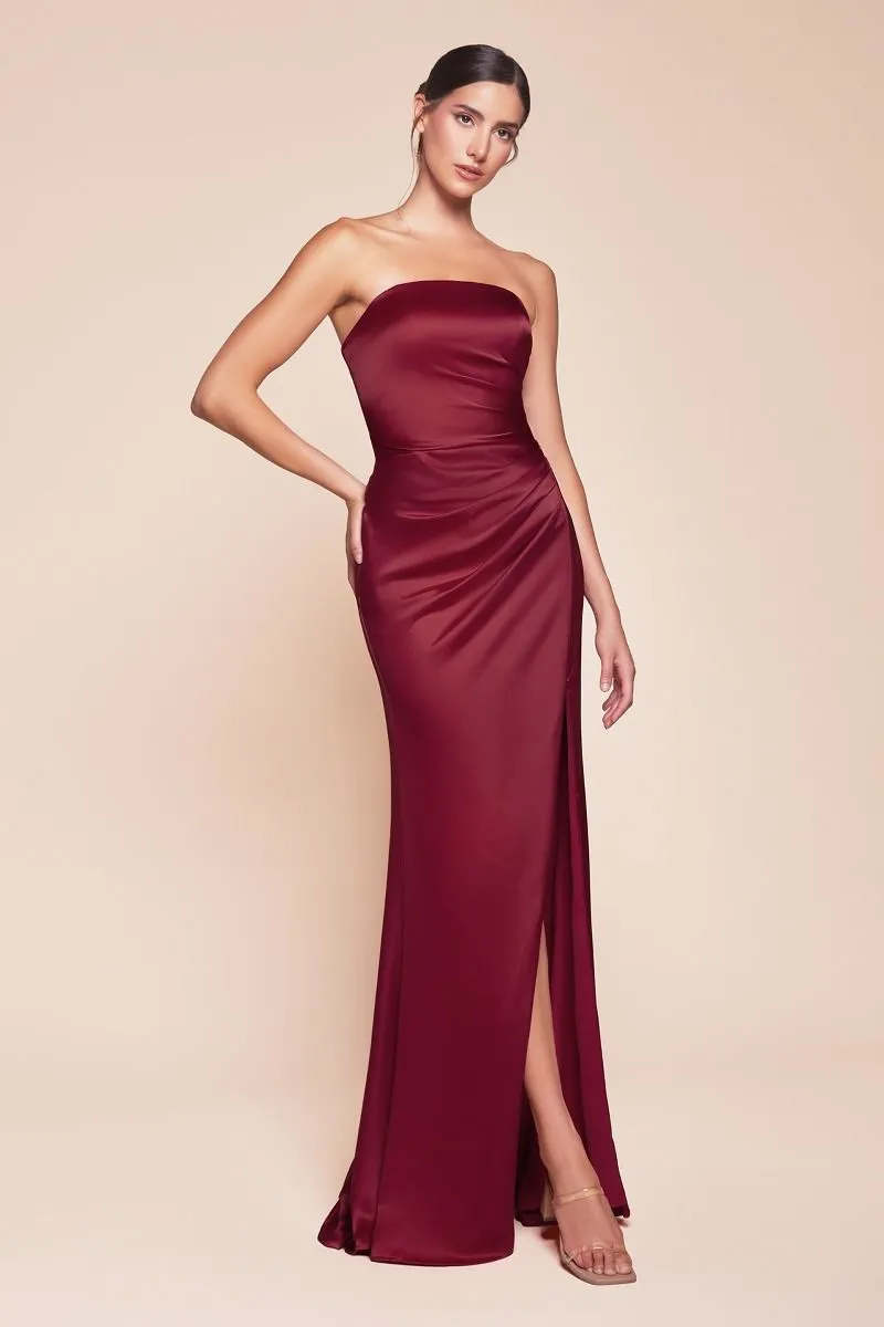 TIFFANY Strapless Satin Bridesmaid Semi Formal Dress with Sash