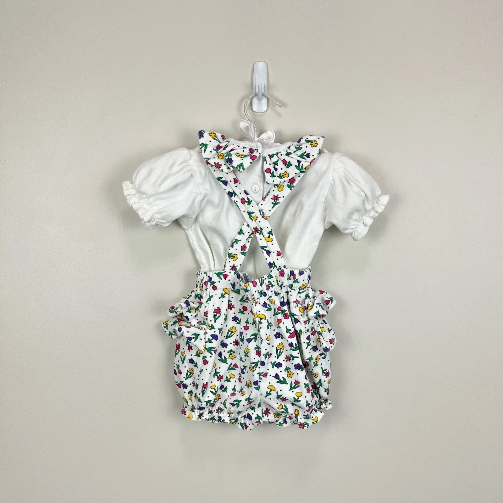 Vintage All Mine Floral Ruffle Shortall Romper Set 24 Months
