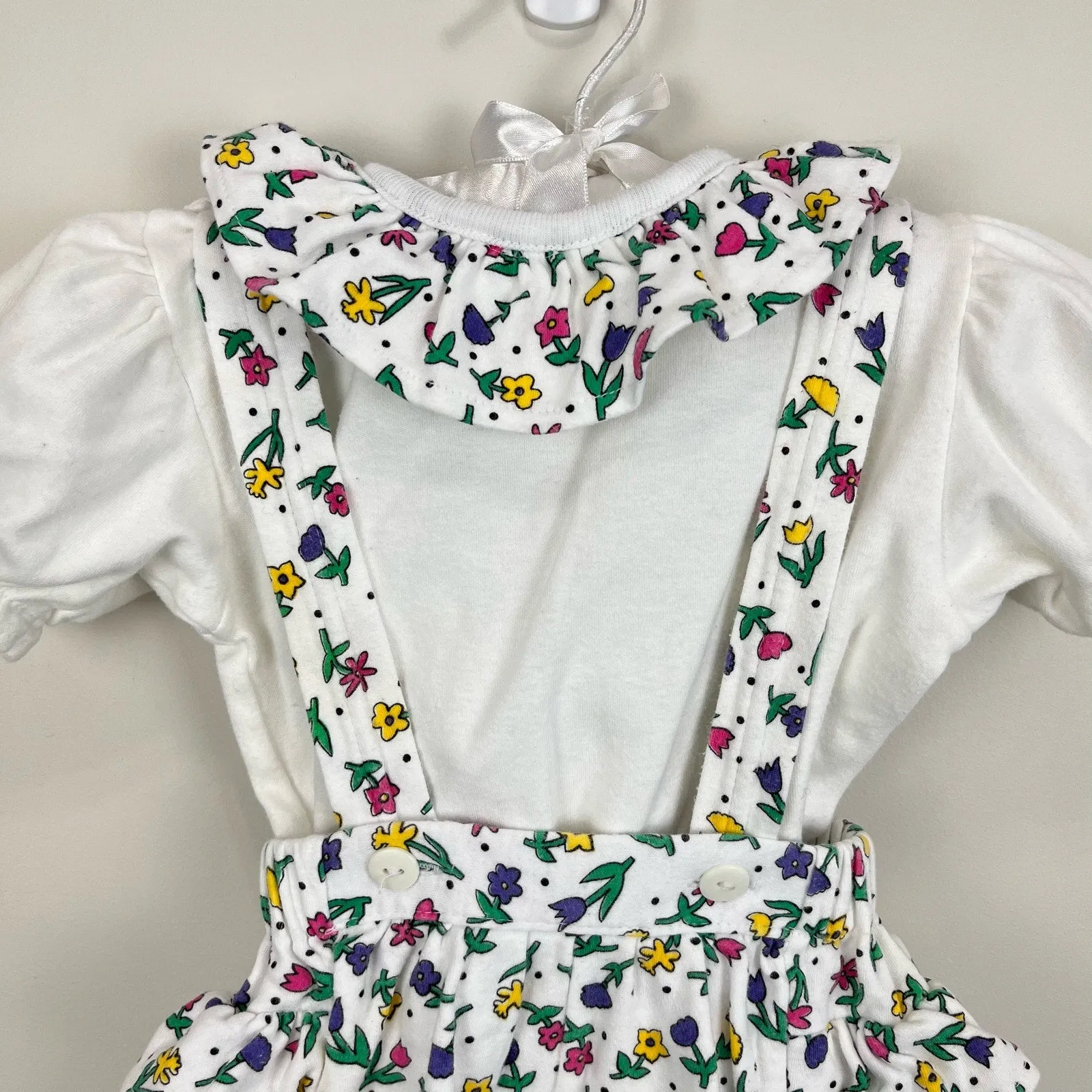 Vintage All Mine Floral Ruffle Shortall Romper Set 24 Months