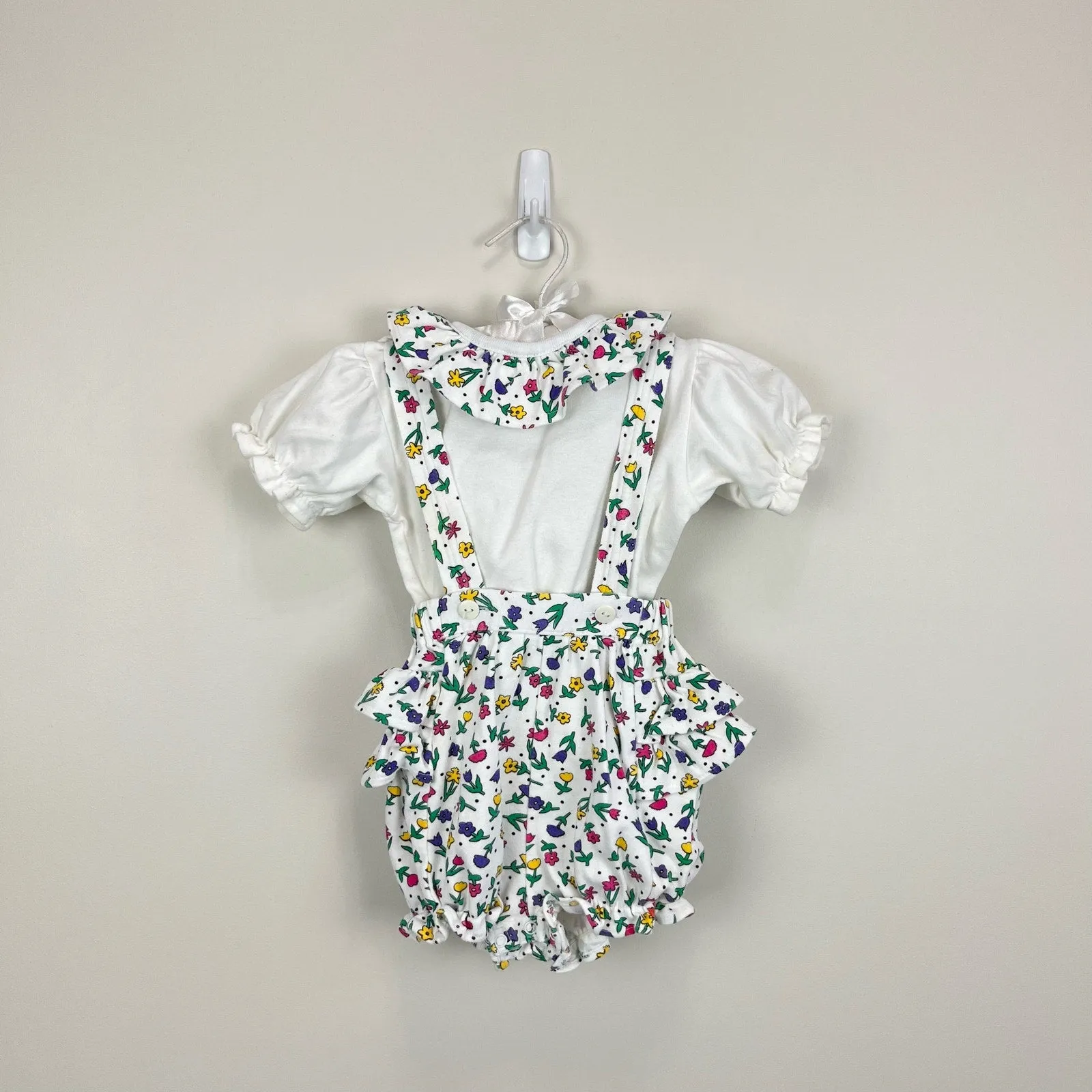 Vintage All Mine Floral Ruffle Shortall Romper Set 24 Months