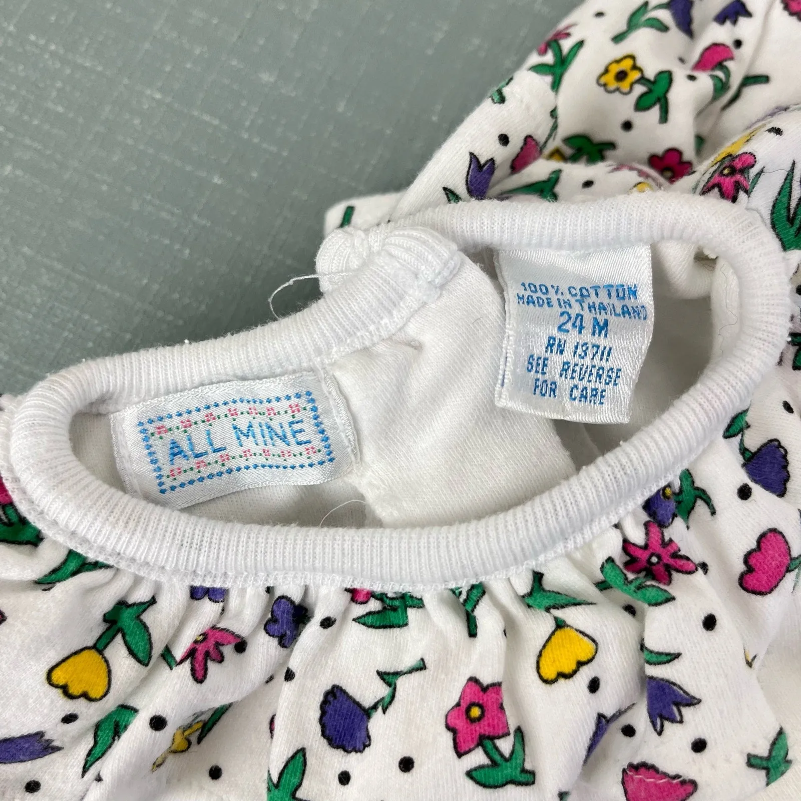 Vintage All Mine Floral Ruffle Shortall Romper Set 24 Months