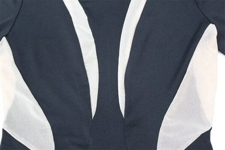 Women Black See through Sheer Mesh One piece Crew Neck Long Sleeve Streetwear Overalls Clubwear Jumpsuit_
